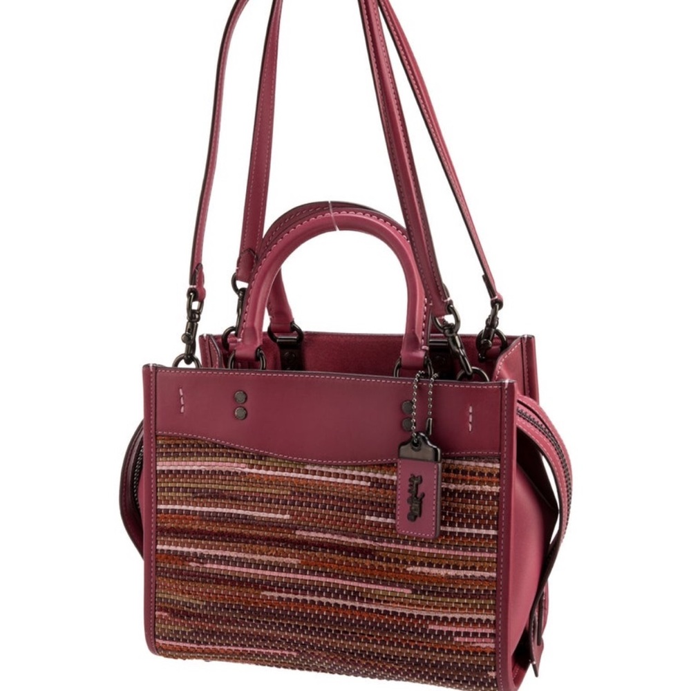 Coach Rogue 25 Mixed Weave Leather Top Handle Shoulder Bag Burgundy Multi - Picture 5 of 13